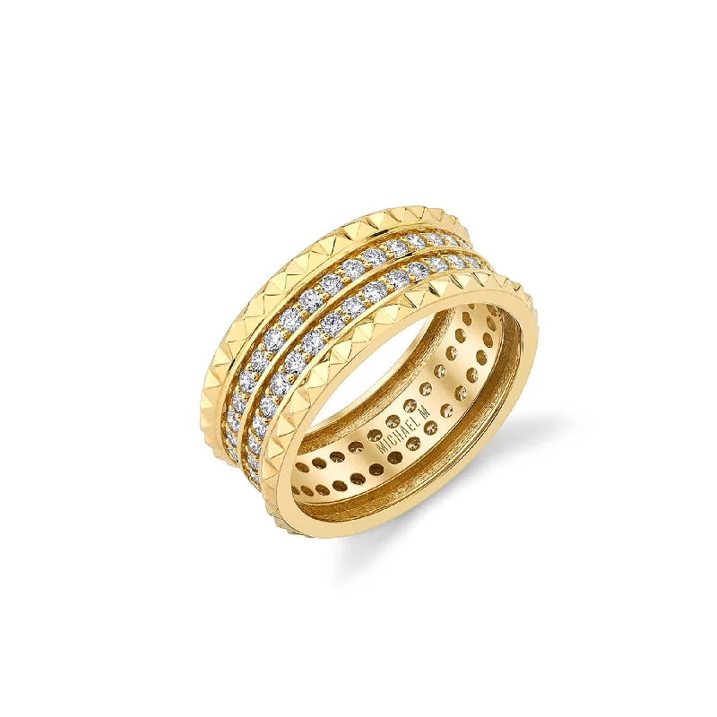 Ethnic style engagement rings-Elegant art earrings-Handcrafted Engagement Rings-Tetra Double Pavé Band