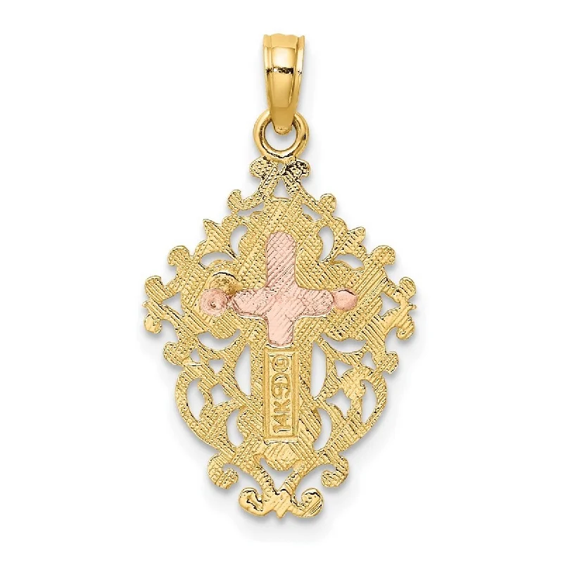 Clear bead necklaces-Sun Necklaces-Curata 14k Two tone Gold Crucifix Cross With Lace Trim Pink Jesus Center Pendant Necklace, 18"