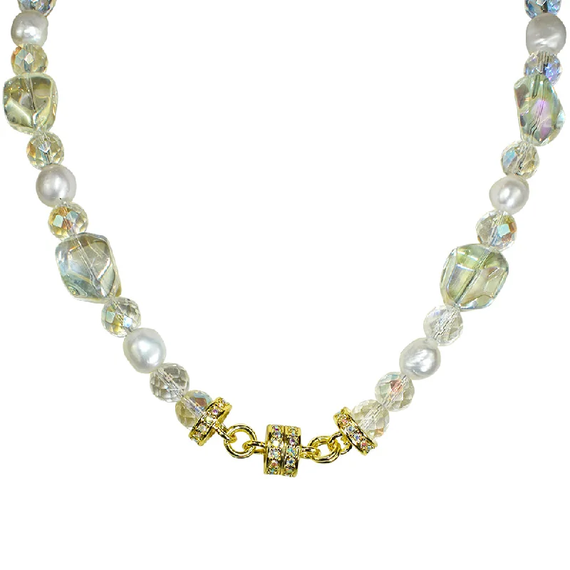 Topaz drop necklaces-Statement Necklaces-Crystal Queen Fresh Water Pearl Magnetic Interchangeable Necklace (Goldtone)