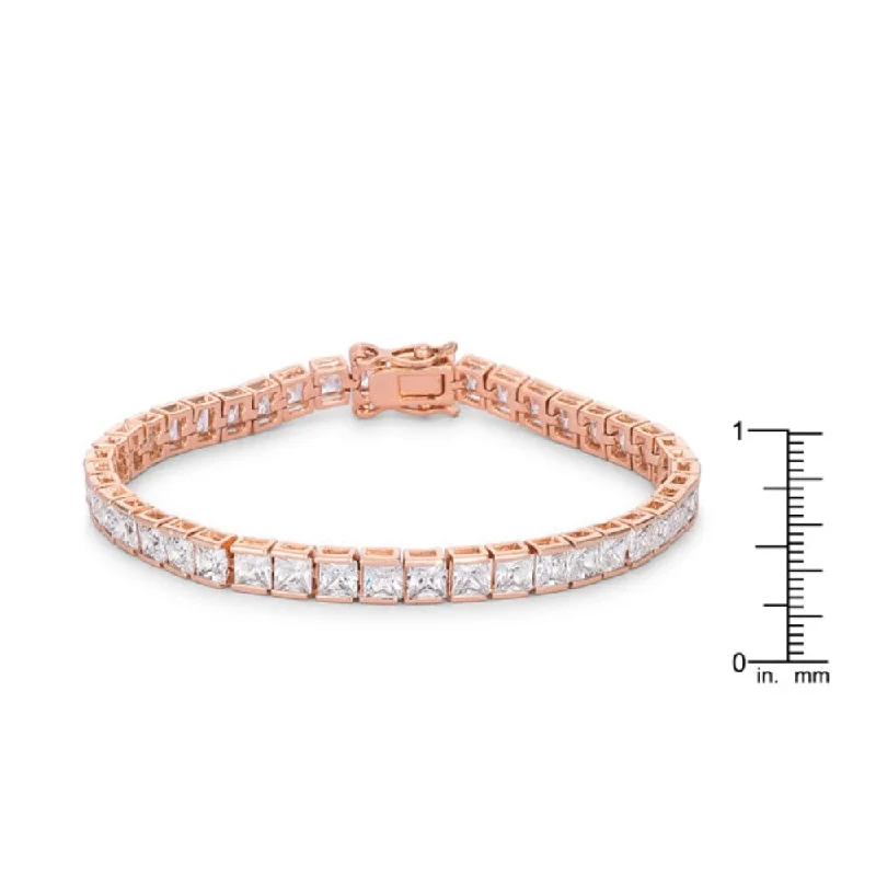 Solid gold bangles-Floral Rings-9.7Ct Princess Cut 7In Cz Rose Gold Bracelet - Rose-Gold - 7 inch