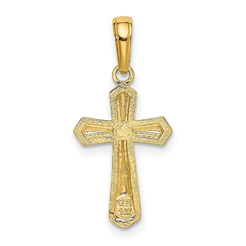 Satin gold necklaces-Diamond Necklaces-Curata 10k Yellow Gold 18" Beaded Trim Religious Flared Cross Necklace - 12mm x 26mm