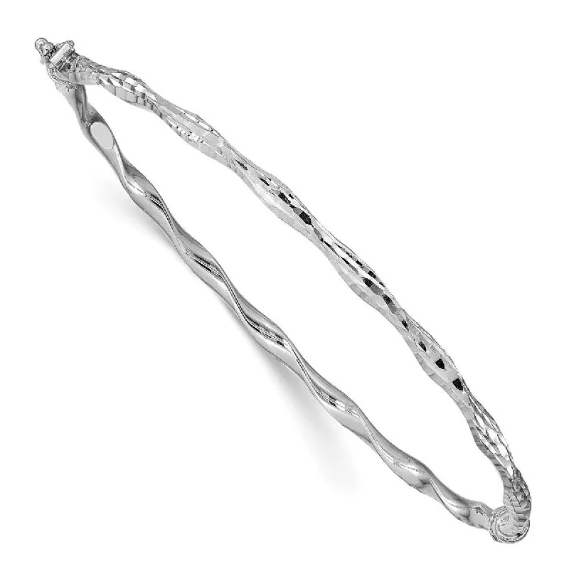 Stone layer bangles-Lock Rings-Curata 3mm 14k White Gold Sparkle Cut Twisted Hinged Cuff Stackable Bangle Bracelet