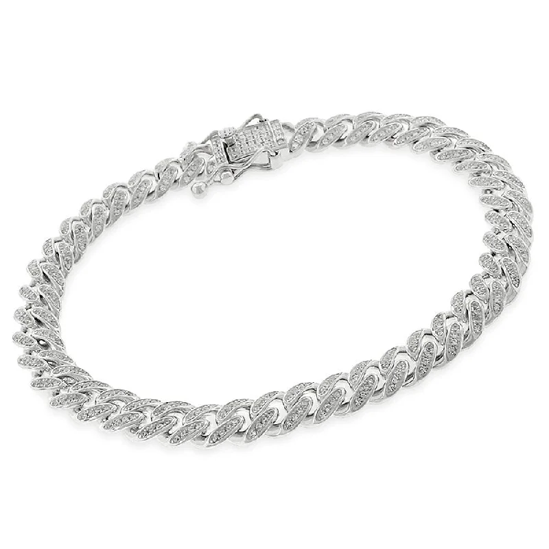 Hope eye bangles-Fantasy Rings-Sterling Silver 8.5mm Iced Out CZ Miami Cuban Solid 925 Rhodium Bling Bracelet Chain 9"