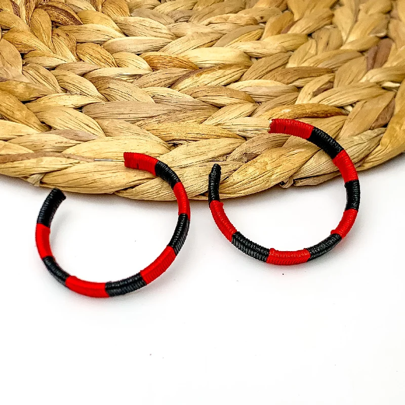 Gold Earrings-Game Day Glam Colored Hoop Earrings in Black and Red