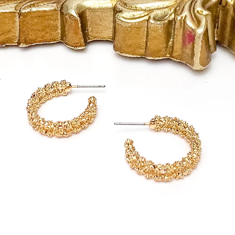 Magnetic Earrings-Worry Free Small Gold Tone Textured Hoop Earrings