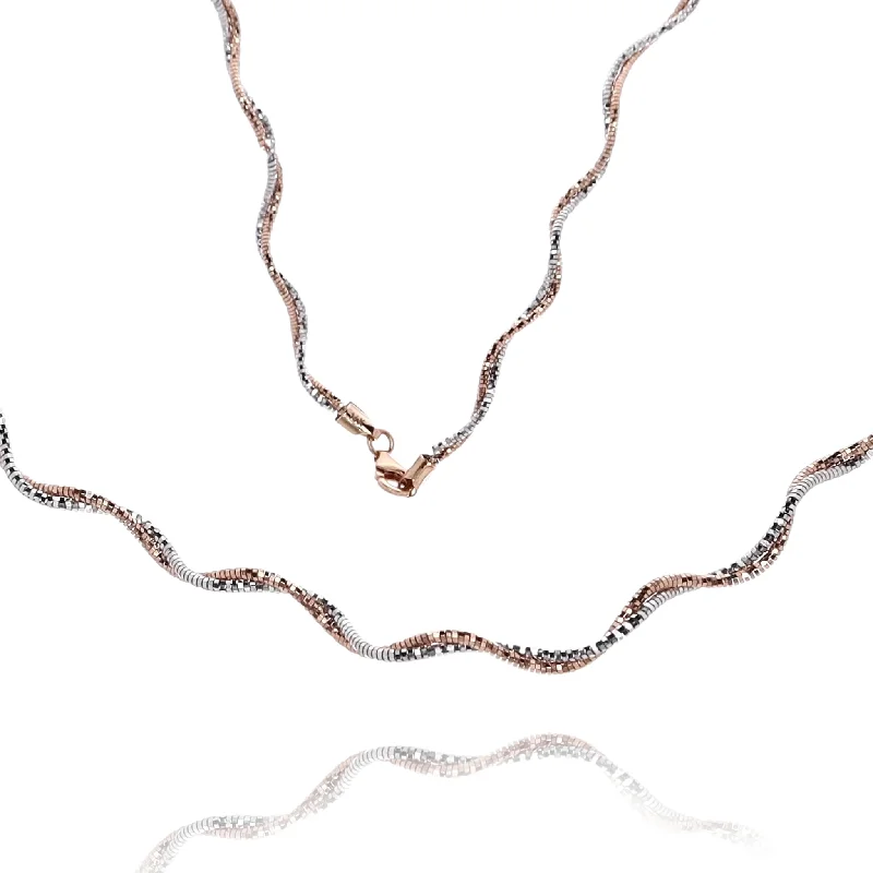 Web choker necklaces-Artisan Necklaces-Estate 14 Karat Two-Tone White and Rose Gold Wavy Sparkle Design Necklace