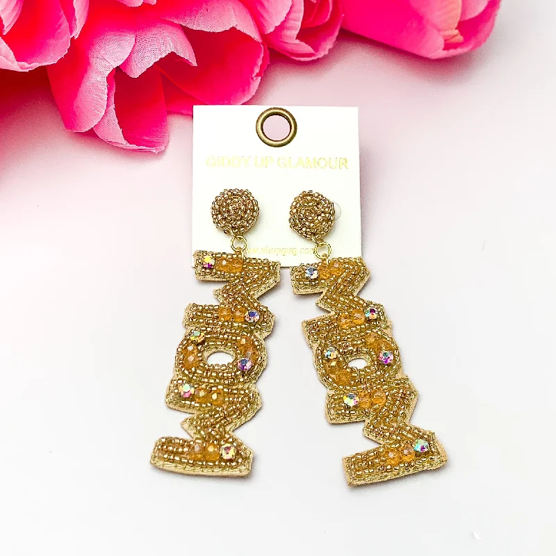 Contemporary Earrings-Beaded Mom Drop Earring with AB crystals in Gold