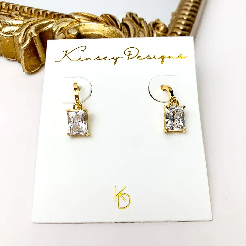 Vintage Earrings-Kinsey Designs | Prism Huggie Gold Earrings with CZ Crystals