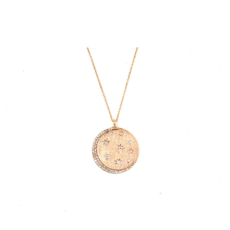 Tribal tassel necklaces-Pendant Necklaces-14k Rose Gold and Diamond Moon and Star Necklace