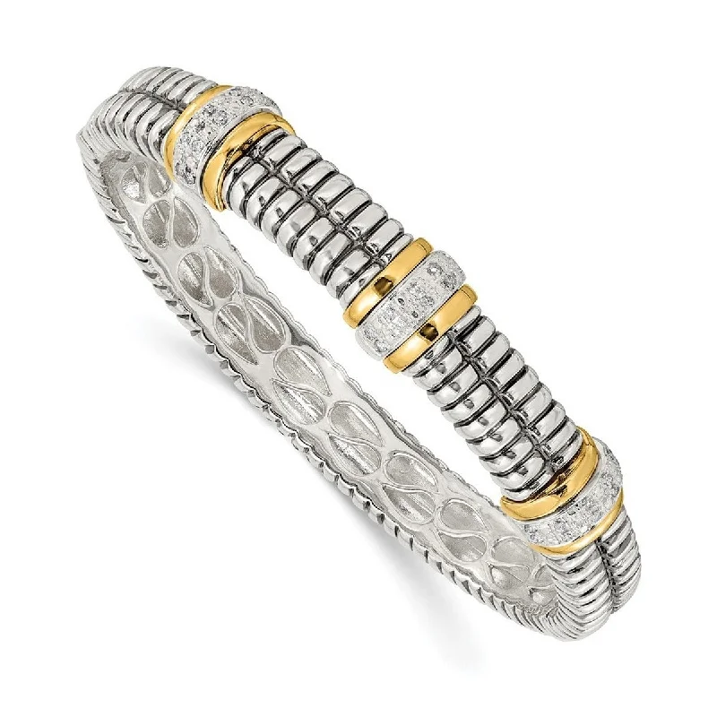 High link bangles-Non-Tarnish Bangles-Curata 925 Sterling Silver Hinged Polished Prong set Hidden catch and 14k Yellow Diamond Cuff Stackable Bangle Bracelet