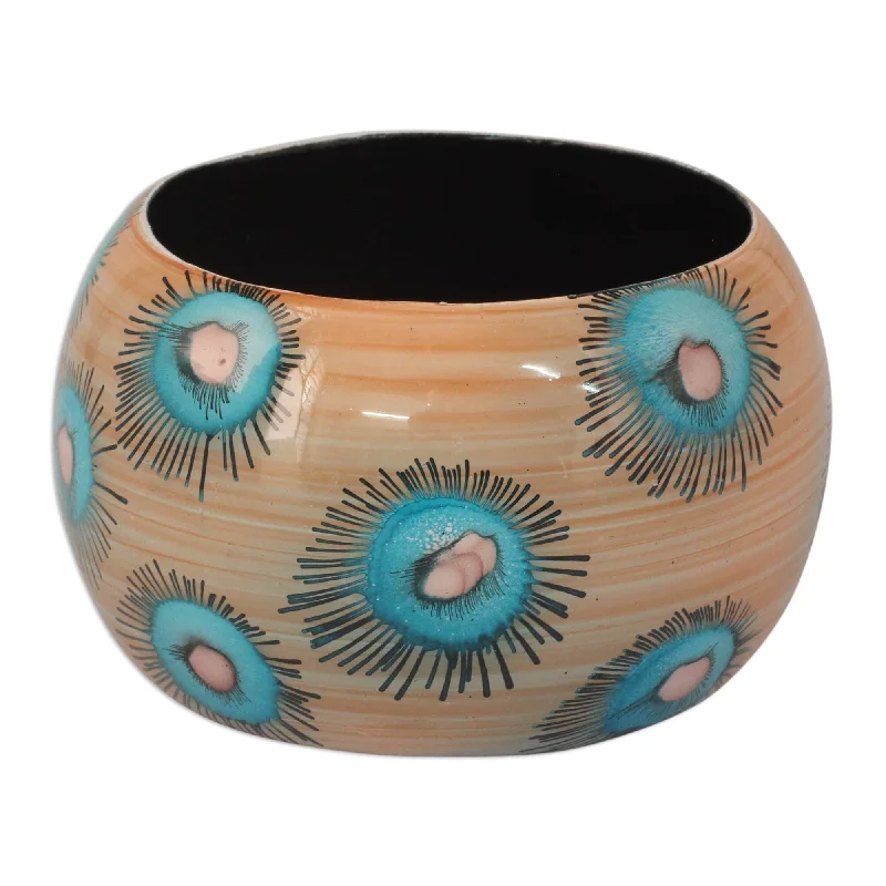 Playful bangles-Cultural Rings-NOVICA Handmade Poplar Wood 'Blue Anemone' Bangle Bracelet (India) - 7'6" x 9'6"