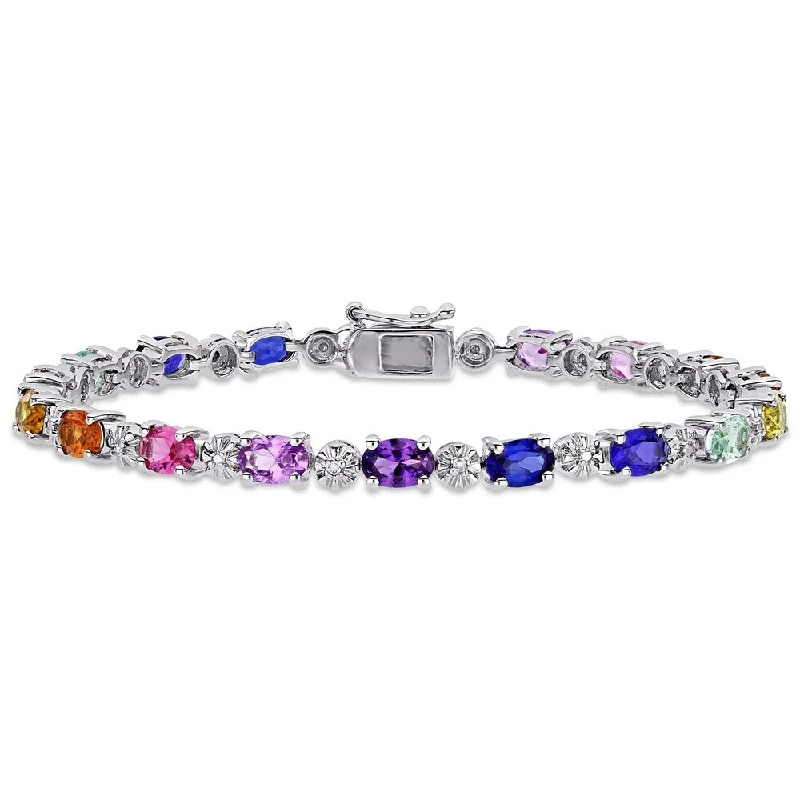 Pink gold bangles-Arrow Bangles-Miadora Sterling Silver Multi-Color Created Sapphire and Diamond Tennis Bracelet