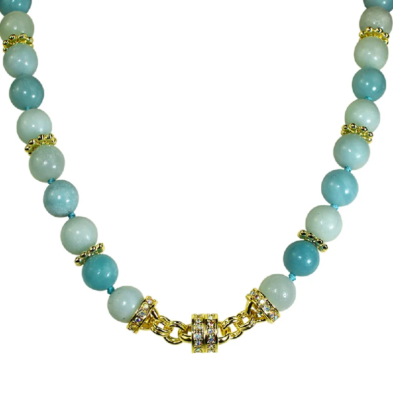 Broad chain necklaces-Unique Necklaces-Precious Amazonite 10mm Magnetic Interchangeable Necklace (Goldtone/Amazonite)