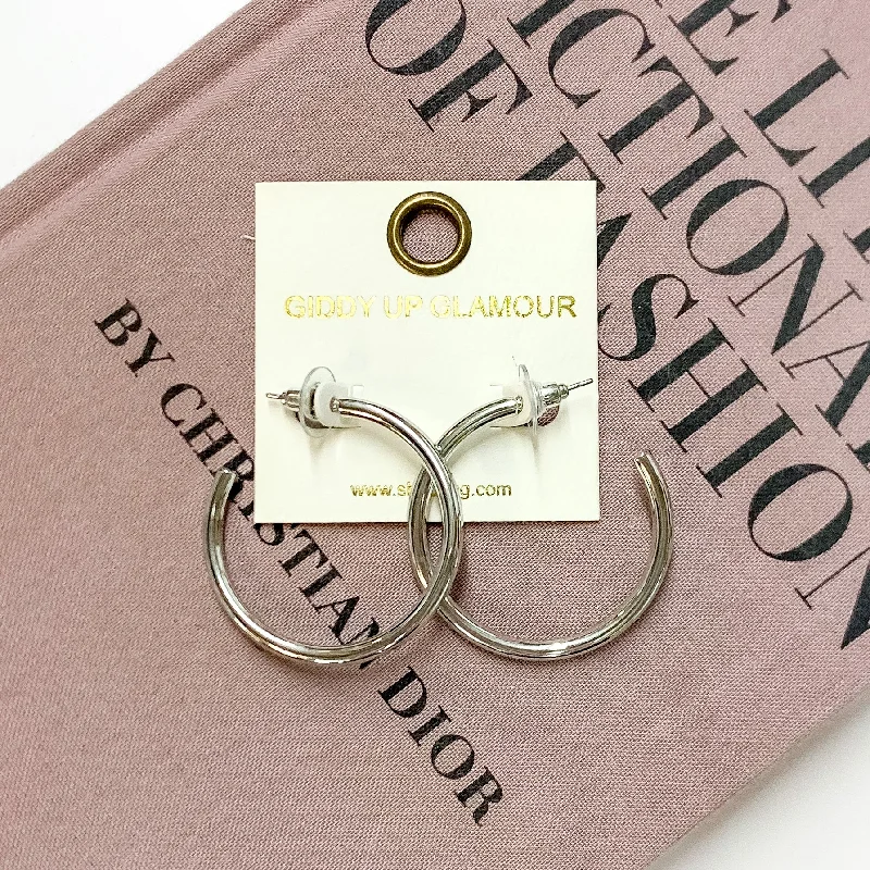 Huggie Earrings-Silver Tone Hoop Earrings