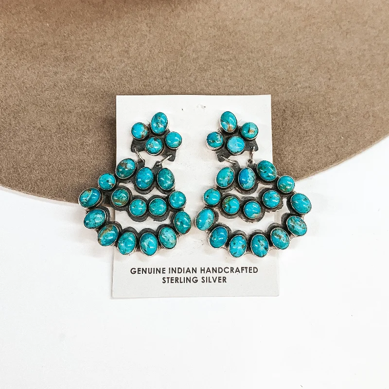 Princess Earrings-JB | Navajo Handmade Sterling Silver Post Earrings with Tiered Turquoise Stones