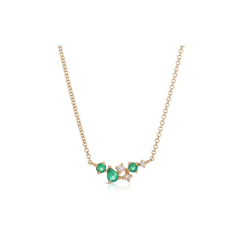 Daisy flower necklaces-Moon Necklaces-14K Rose Gold Emerald and Diamond Fancy Shape Necklace