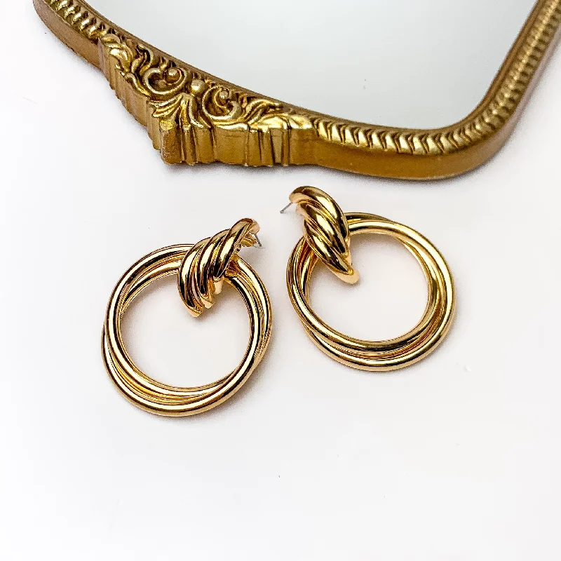 Bohemian Earrings-Gold Tone Large Twisted Post Circle Earrings