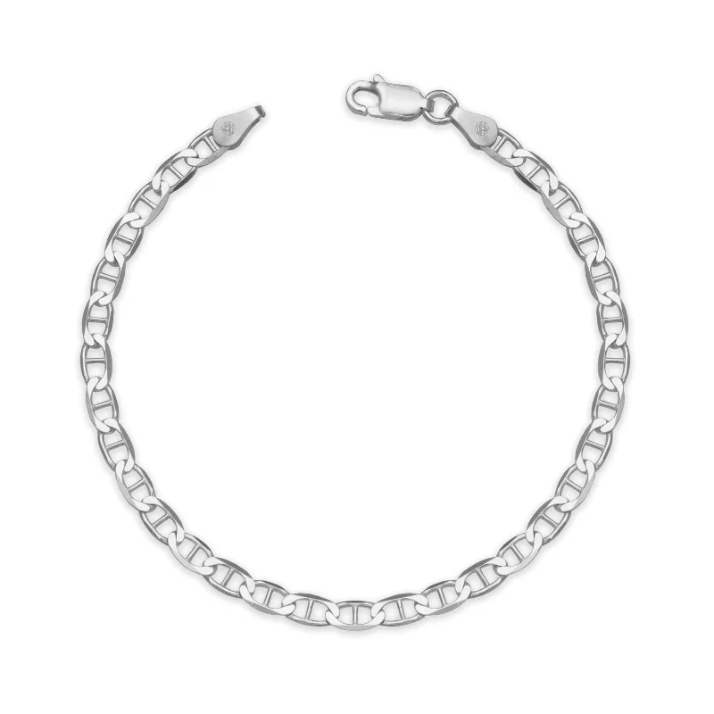 Polished metal bangles-Geometric Bangles-Curata 925 Sterling Silver Italian Women's 3mm Mariner Chain Bracelet (Choice of 7" or 8") - White