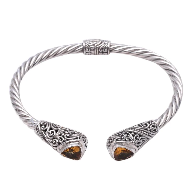 Swirl shape bangles-Galaxy Rings-NOVICA Triangular Glitter, Citrine cuff bracelet