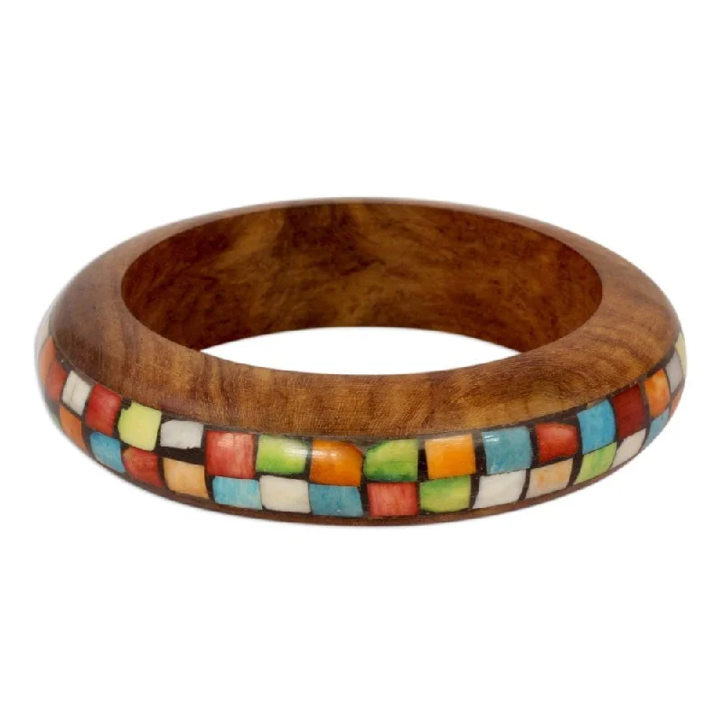 Layered chain bangles-Celestial Rings-Handmade Wood Mumbai Mosaic Bangle Bracelet (India)