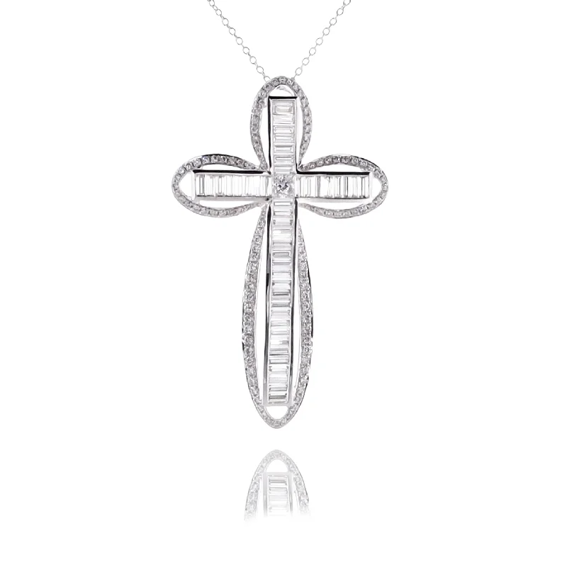 Strong clasp necklaces-Ethnic Necklaces-Estate 18 Karat White Gold Diamond Cross Pendant Necklace