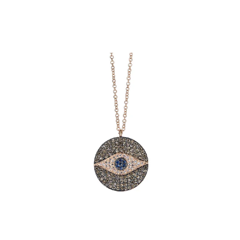 Turquoise stone necklaces-Modern Necklaces-14KT Rose Gold Black Rhodium Diamond Pave and Sapphire Evil Eye Necklace