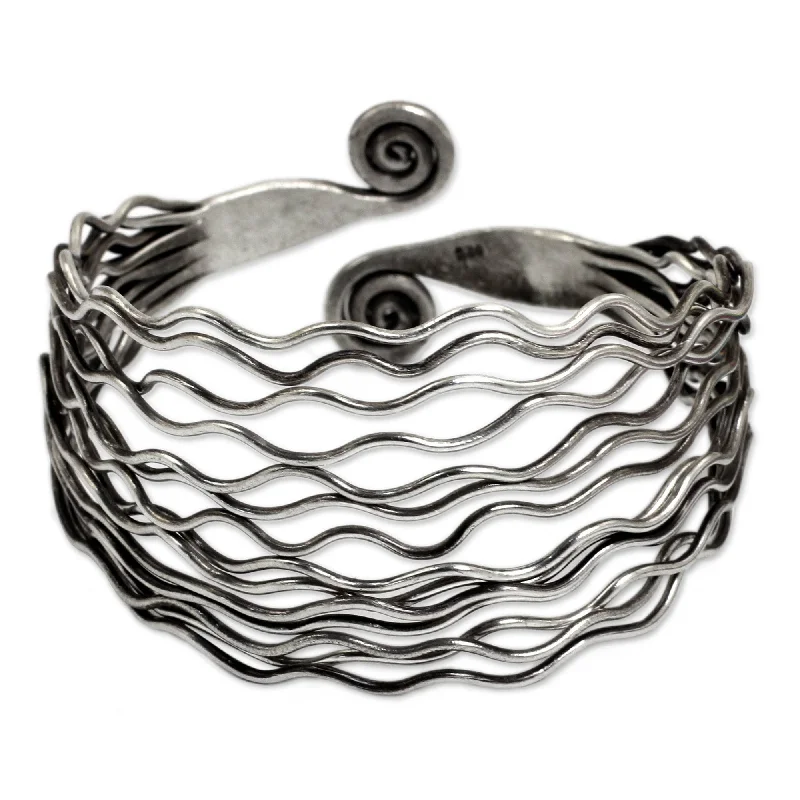 Pure form bangles-Infinity Bangles-Handmade Sterling Silver Ocean Currents Bracelet (Thailand)