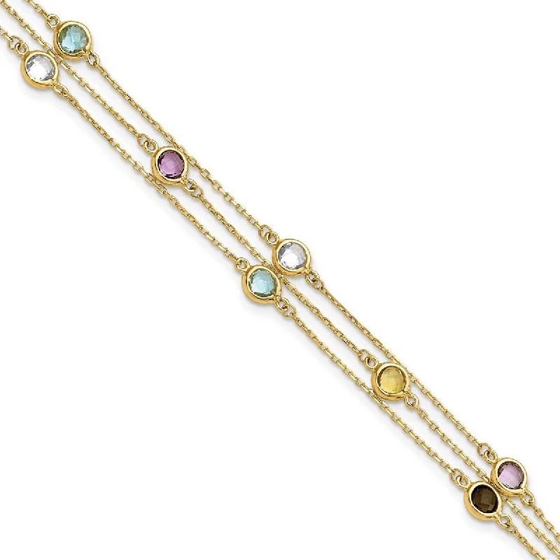 Bead charm bangles-Floral Bangles-Curata 14k Gold Smoky Quartz White Quartz Bt Ci Am 3 strand Bracelet 7.5 Inch