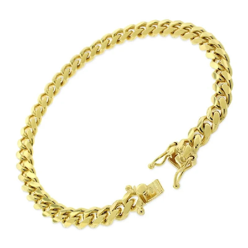 Bright link bangles-Silver Bangles-14K Yellow Gold 7MM Solid Miami Cuban Curb Link Bracelet Chains 8.5" - 9", Gold Bracelet for Men & Women, 100% Real 14K Gold