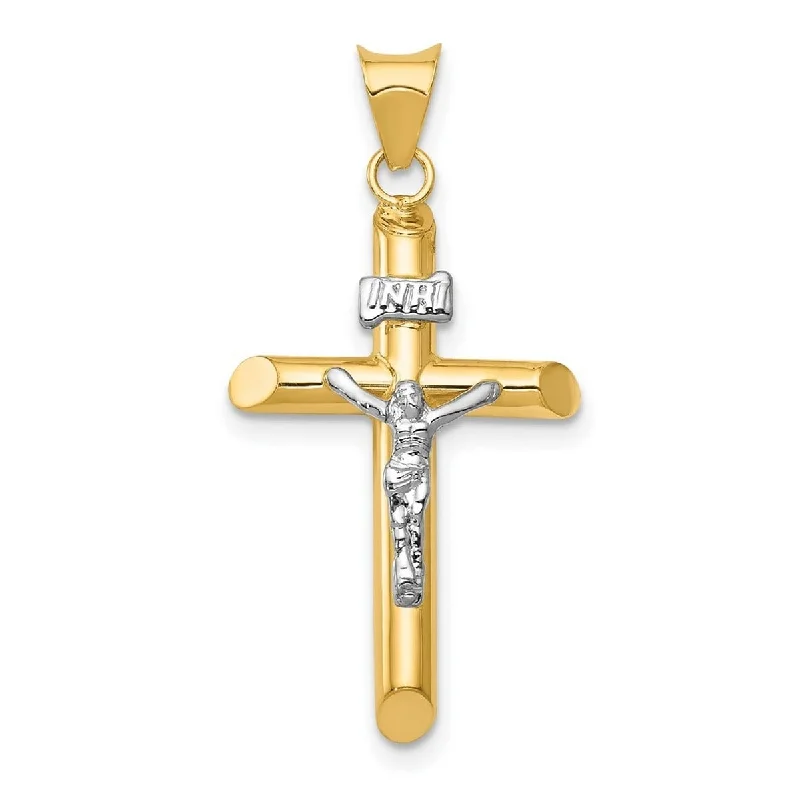 Onyx healing necklaces-Tassel Necklaces-Curata 14k Two-tone Gold 18" 31x16mm Polished INRI Jesus Crucifix Necklace