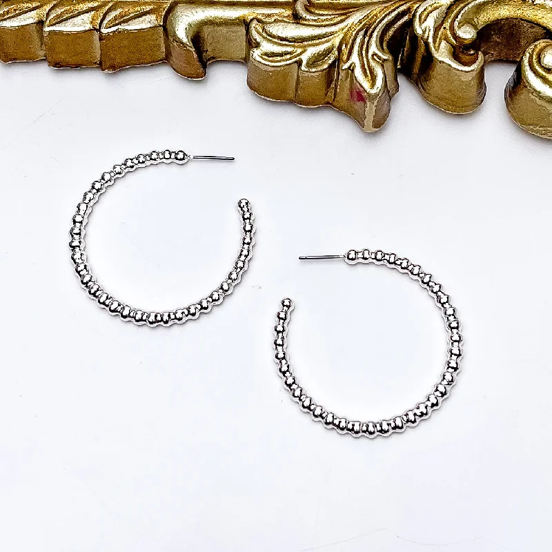 Diamond Earrings-Silver Tone Connecting Beads Hoop Earrings