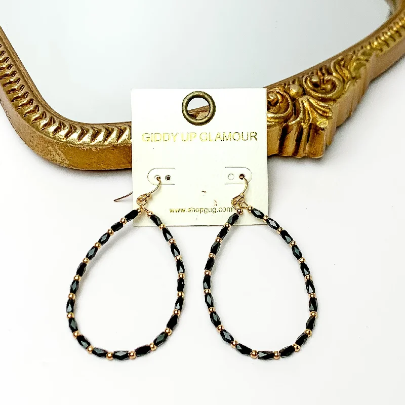 Angel Earrings-Black Beaded Open Drop Earrings with Gold Tone Spacers