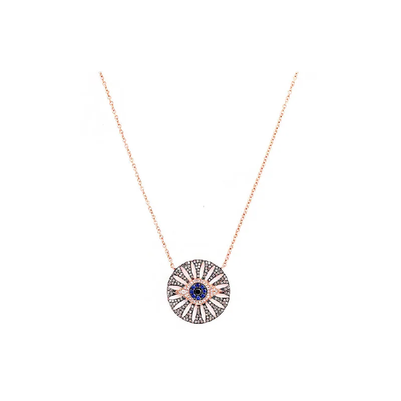 Retro photo necklaces-Short Necklaces-14K Gold Pave, Black Diamond and Sapphire Evil Eye Necklace