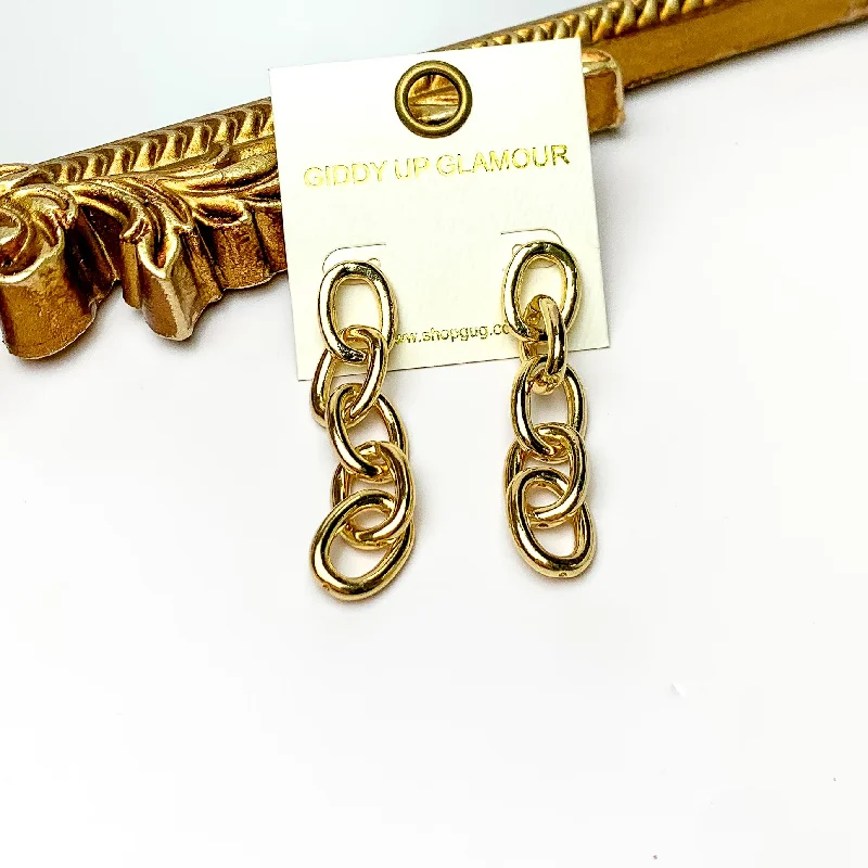 Heavy Earrings-Gold Tone Chain Dangle Earrings