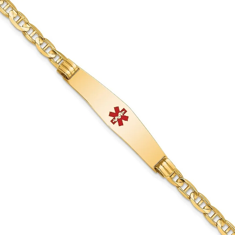 High gloss bangles-Stackable Bangles-Curata 14k Yellow Gold 8.5mm Engravable Medical Red Enamel Anchor ID Bracelet