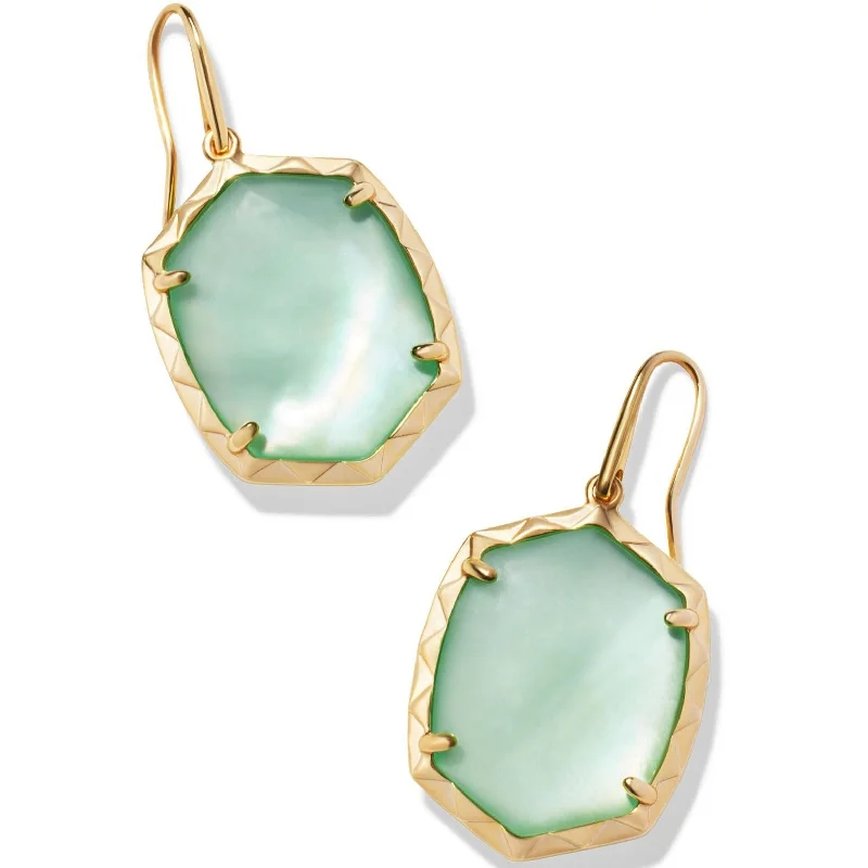 Chandelier Earrings-Kendra Scott | Daphne Gold Drop Earrings in Light Green Mother of Pearl