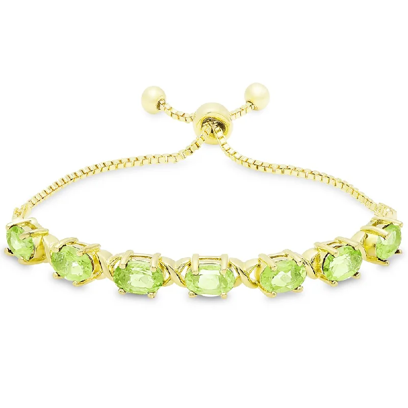 Topaz bangles-Diamond Rings-Dolce Giavonna Gold Overlay Oval Peridot XO Link Adjustable Slider Bracelet