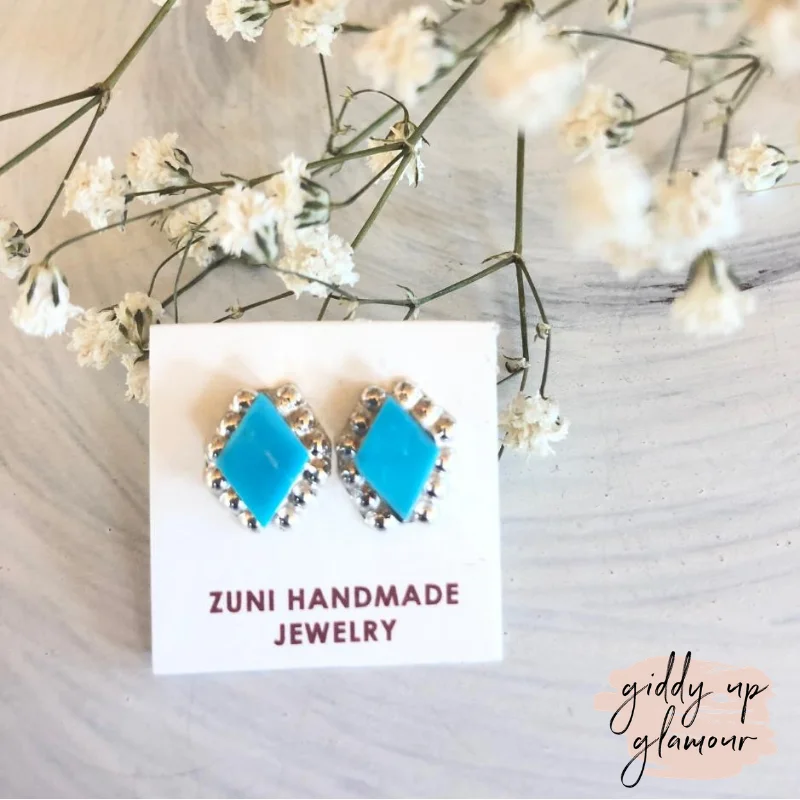 Artisan Earrings-Zuni | Zuni Handmade Diamond Shape Turquoise Stud Earrings