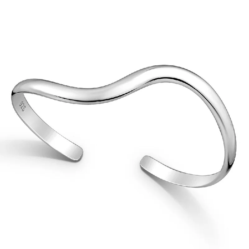 Endless charm bangles-Lock Rings-Sterling Silver Squiggle Cuff Bracelet