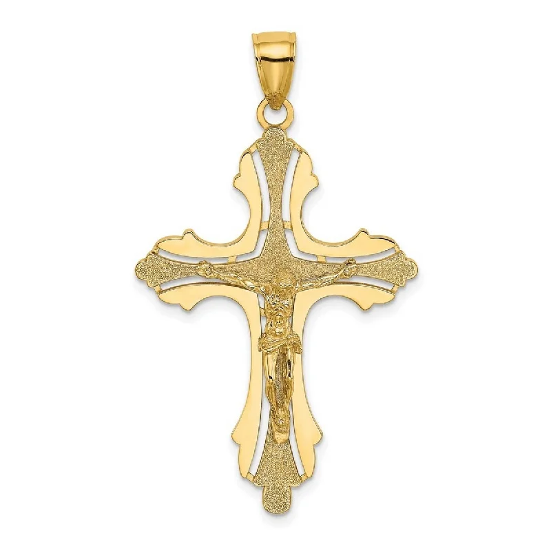 Dew glass necklaces-Luxury Necklaces-Curata 14k Yellow Gold Large Textured Outlined Crucifix Cross Pendant Necklace 28mm x 43mm