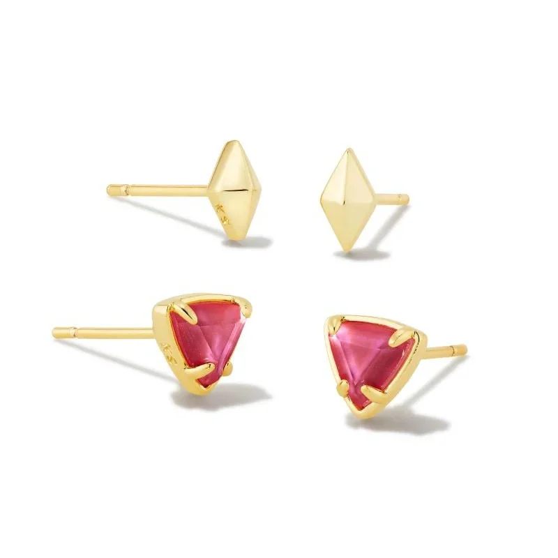 Sun Earrings-Kendra Scott | Greta Gold Stud Earrings Set of 2 in Magenta Illusion