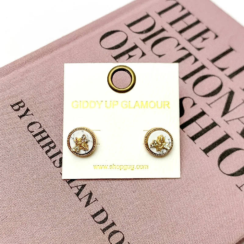 Artisan Earrings-Gold Tone Bumble Bee Circle Stud Earrings in White