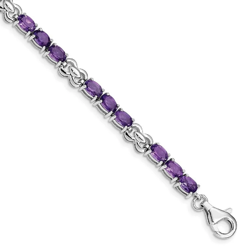 Swirl shape bangles-Rectangular Bangles-Curata 925 Sterling Silver Polished Fancy Lobster Closure Amethyst Bracelet