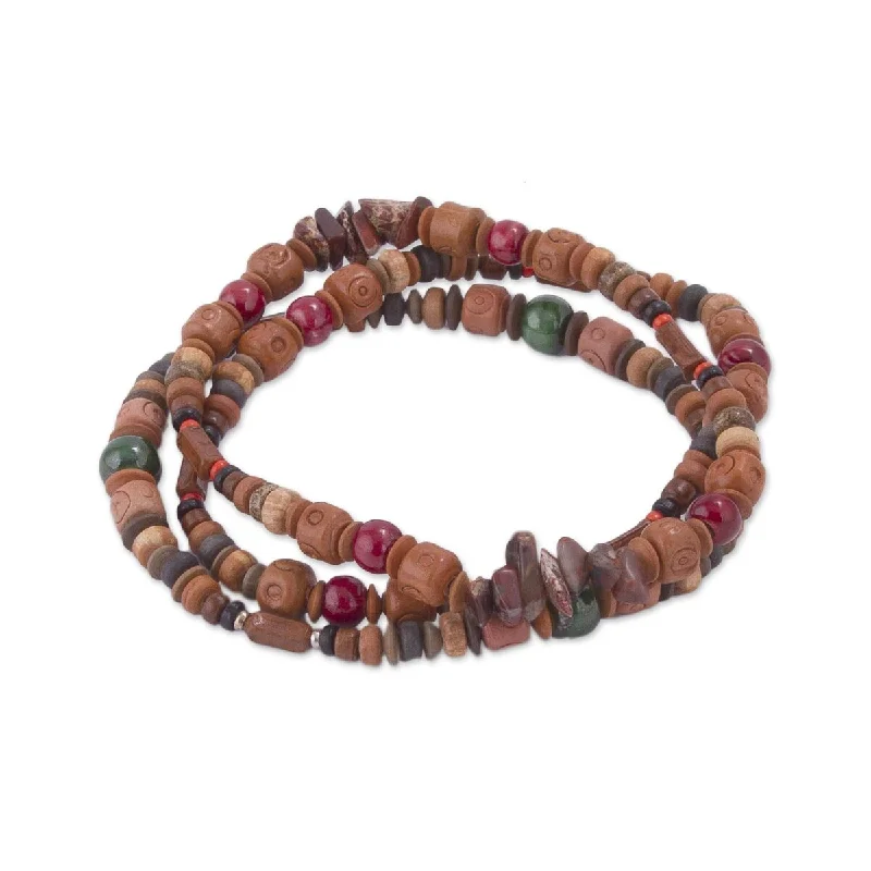 Swirl shape bangles-Angel Rings-NOVICA Stalwart, Jasper and ceramic beaded stretch bracelets (set of 3)