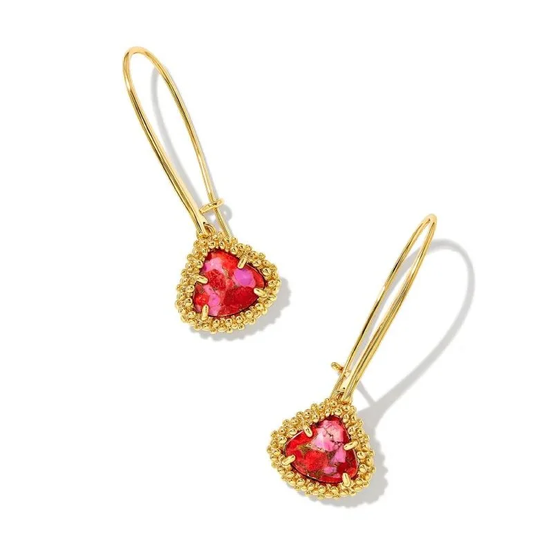 Mythological Earrings-Kendra Scott | Framed Kendall Gold Wire Drop Earrings in Bronze Veined Red and Fuchsia Magnesite