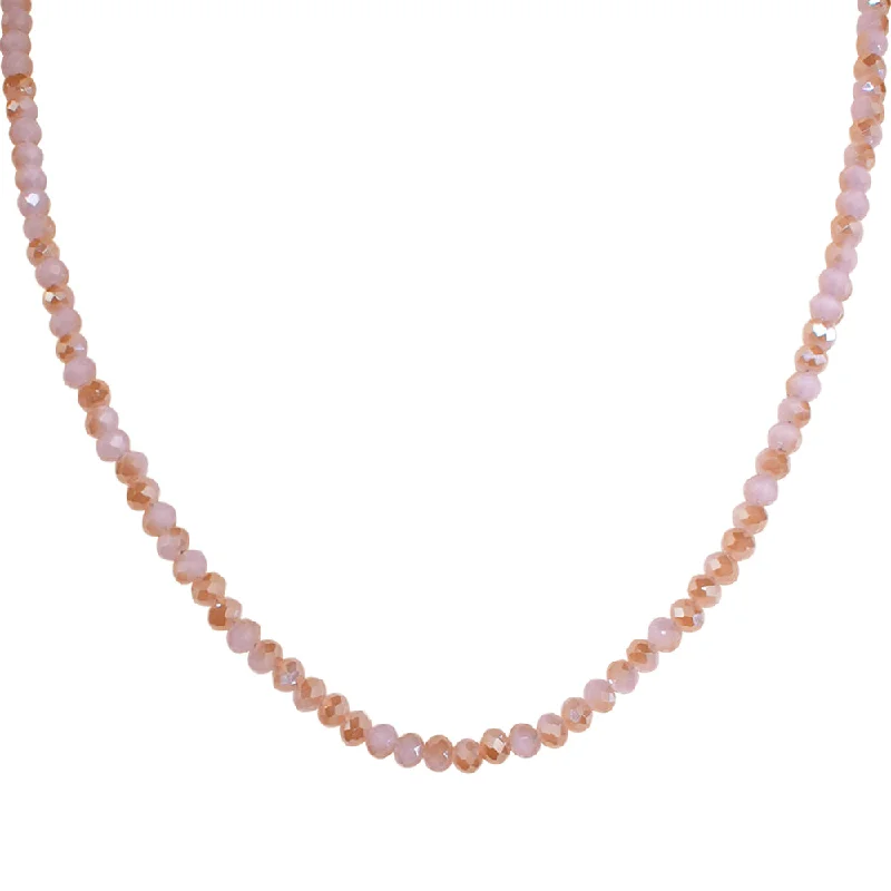 Glittering crystal necklaces-Crown Necklaces-Shimmer Bead 18" Necklace (Goldtone/Pearly Pink)