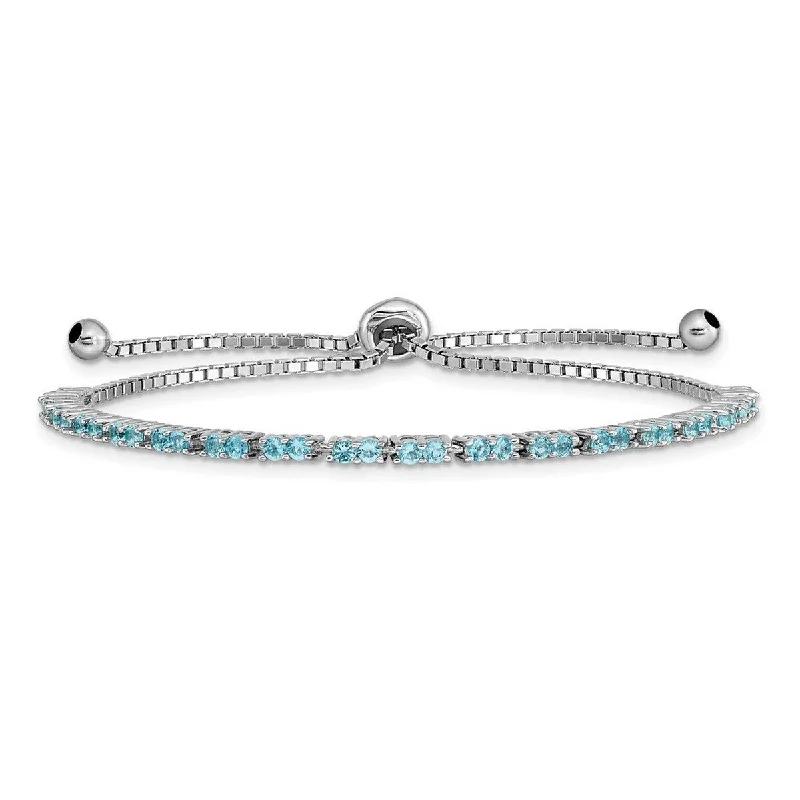 Fine bead bangles-Space Rings-Curata 925 Sterling Silver Rhodium Plated December Light Blue CZ Cubic Zirconia Simulated Diamond Adj Bracelet