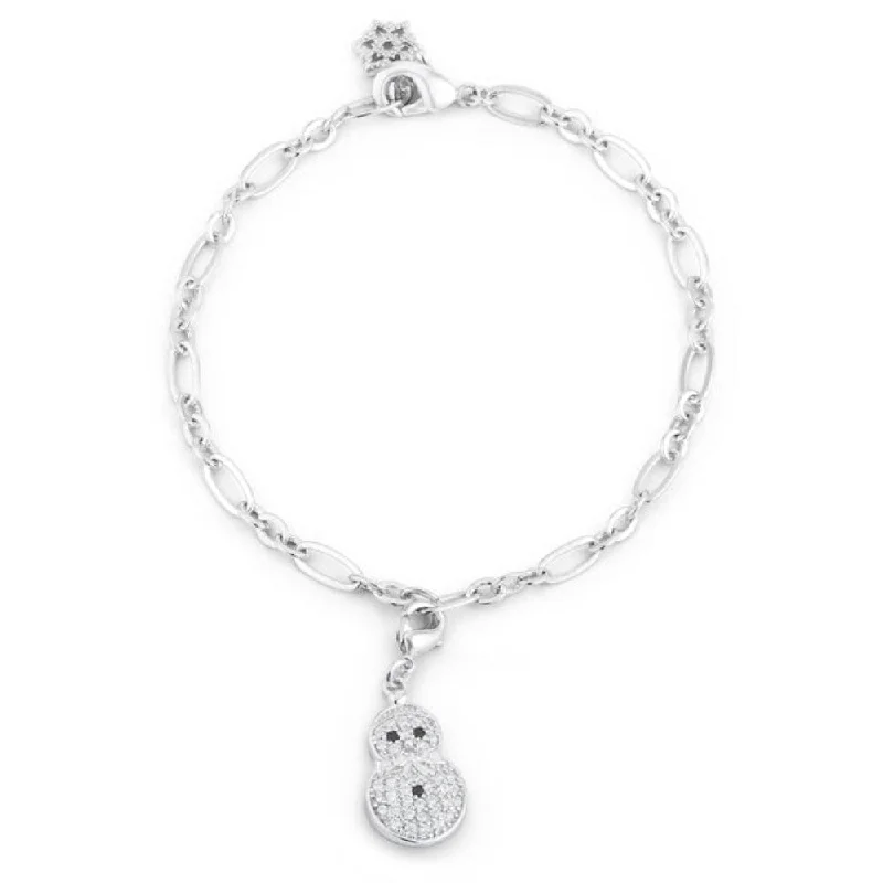 Layered chain bangles-Contemporary Bangles-Snowman 0.2Ct Cz Rhodium Holiday Charm Bracelet - 7.5" Length