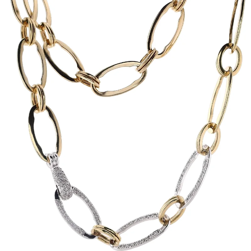 Heavy stone necklaces-Choker Necklaces-Estate 18 Karat two-Tone Large Oval Link Diamond Necklace