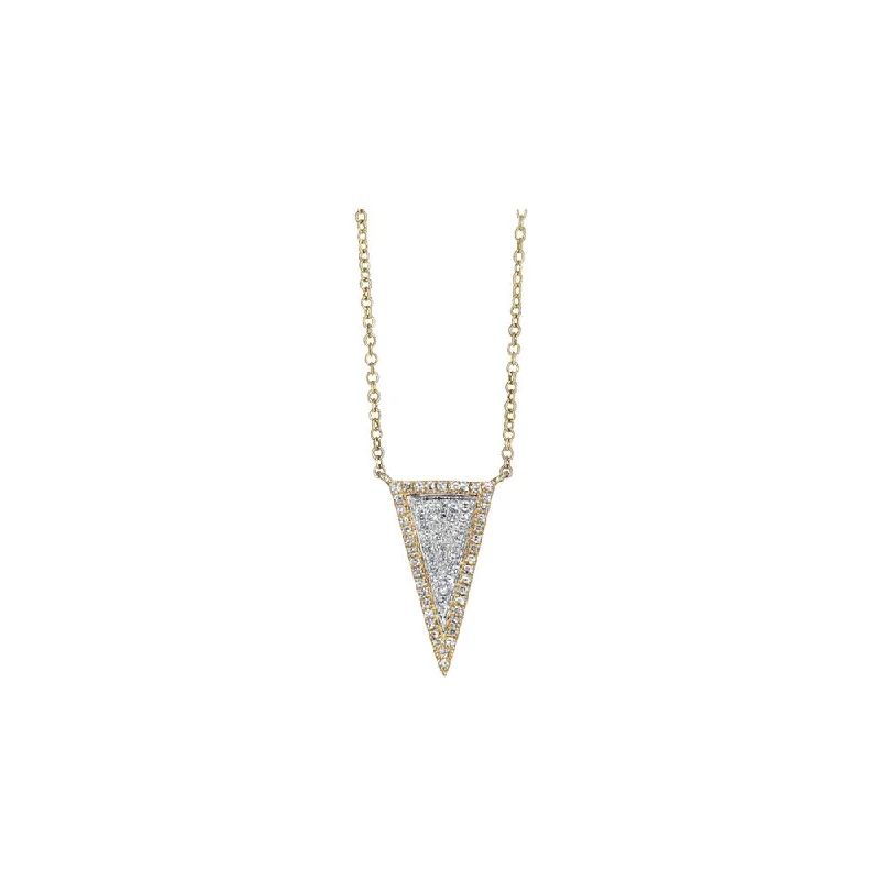 Flat shape necklaces-Bird Necklaces-14KT Yellow Gold White and Yellow Gold Pave Diamond Dagger Necklace